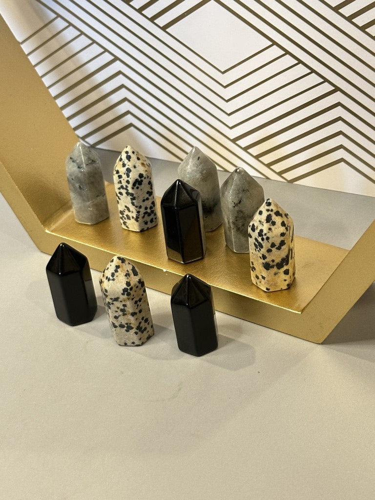 Labradorite, Dalmatian Jasper & Obsidian Mini Power Towers Pocket-Sized Energy, Big-Time Impact