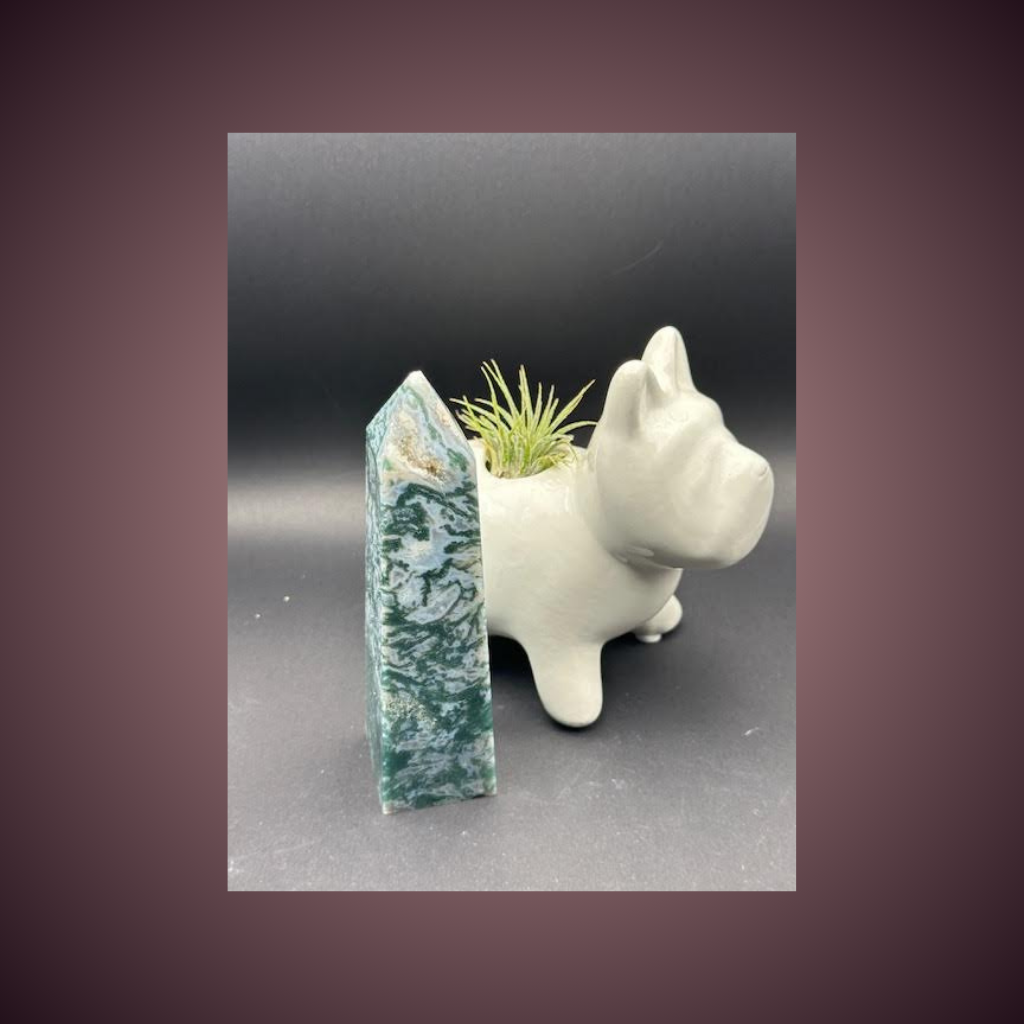 Moss Agate Tower: The Grounding Stone of Nature and Growth - Margeaux's Majestic Crystals
