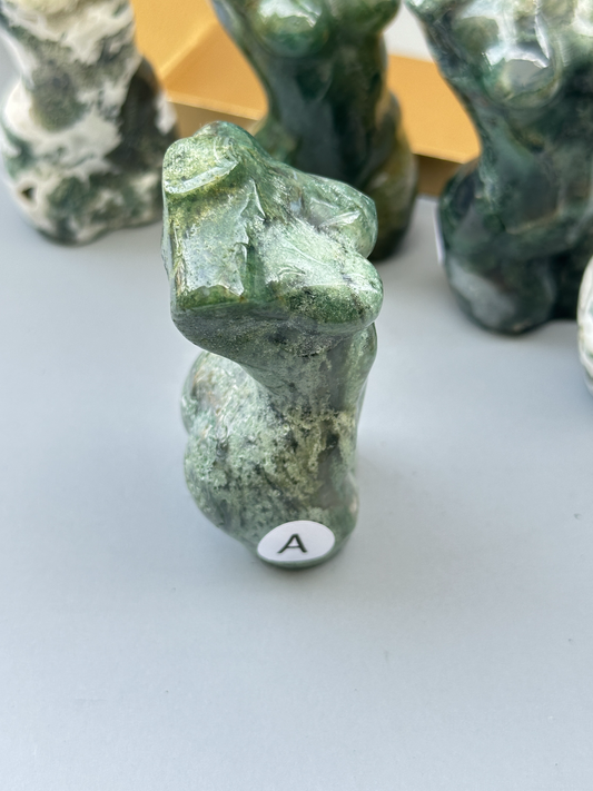 Moss Agate Goddess Figurine 3 inch | Heart Root Chakra | Growth Abundance Divine Feminine Healing Stone