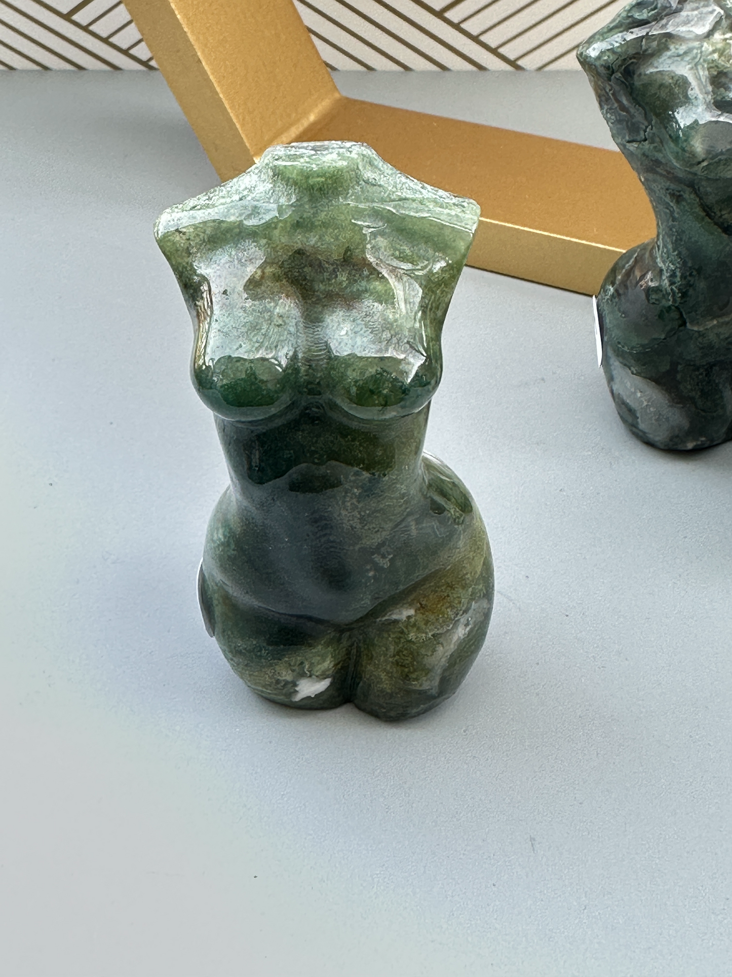 Moss Agate Goddess Figurine 3 inch | Heart Root Chakra | Growth Abundance Divine Feminine Healing Stone