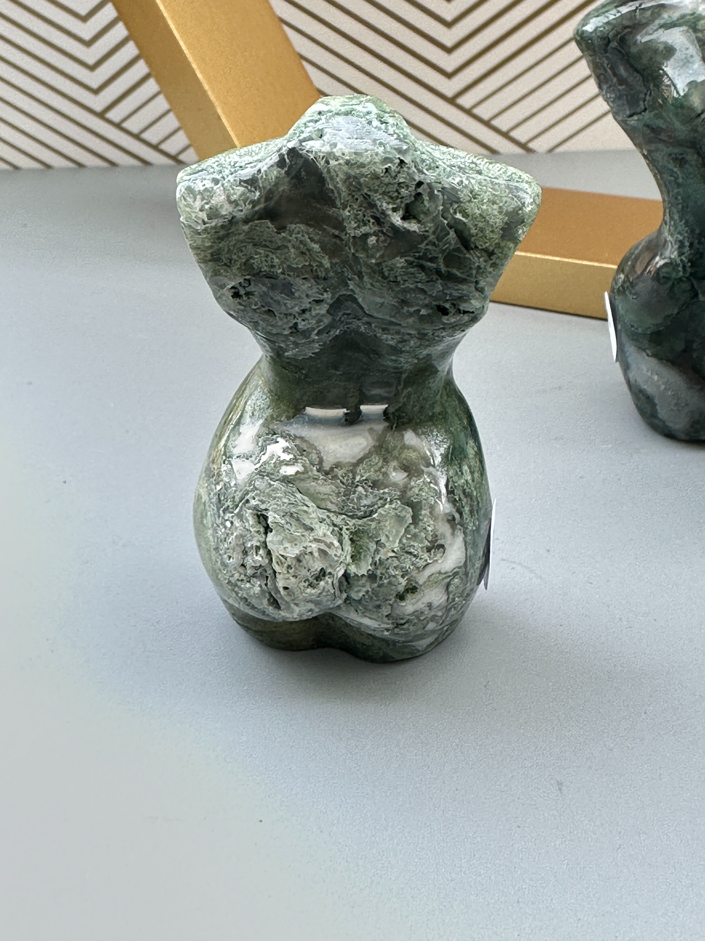 Moss Agate Goddess Figurine 3 inch | Heart Root Chakra | Growth Abundance Divine Feminine Healing Stone