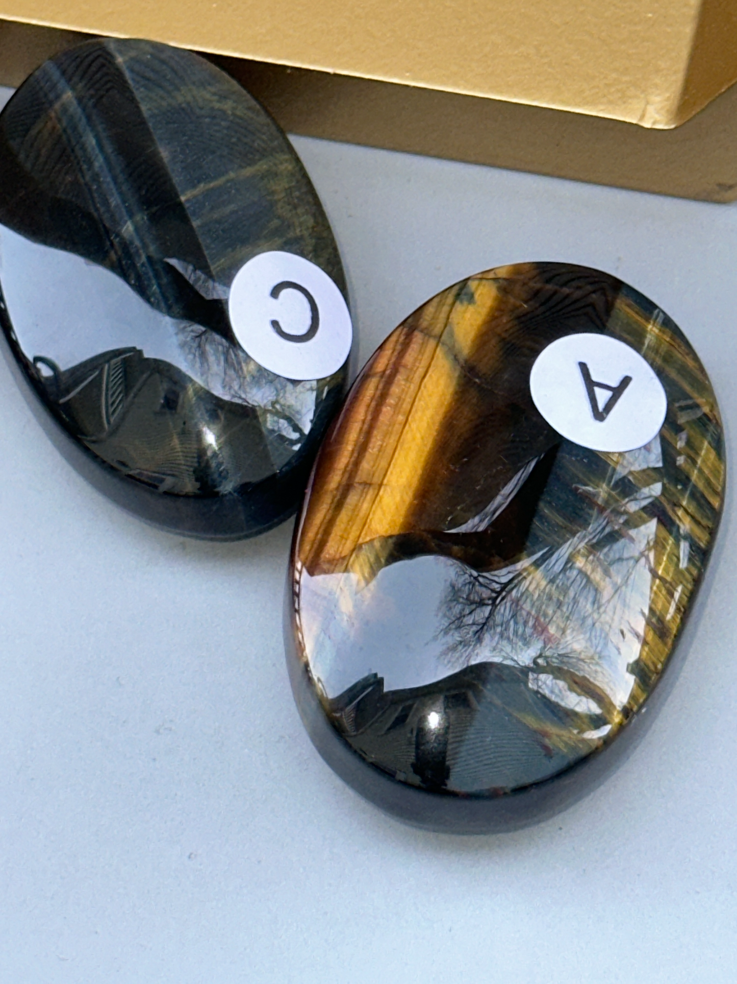 Blue Tiger's Eye Palm Stone 50mm | Throat Third Eye Chakra | Calm Communication Intuition Stress Relief