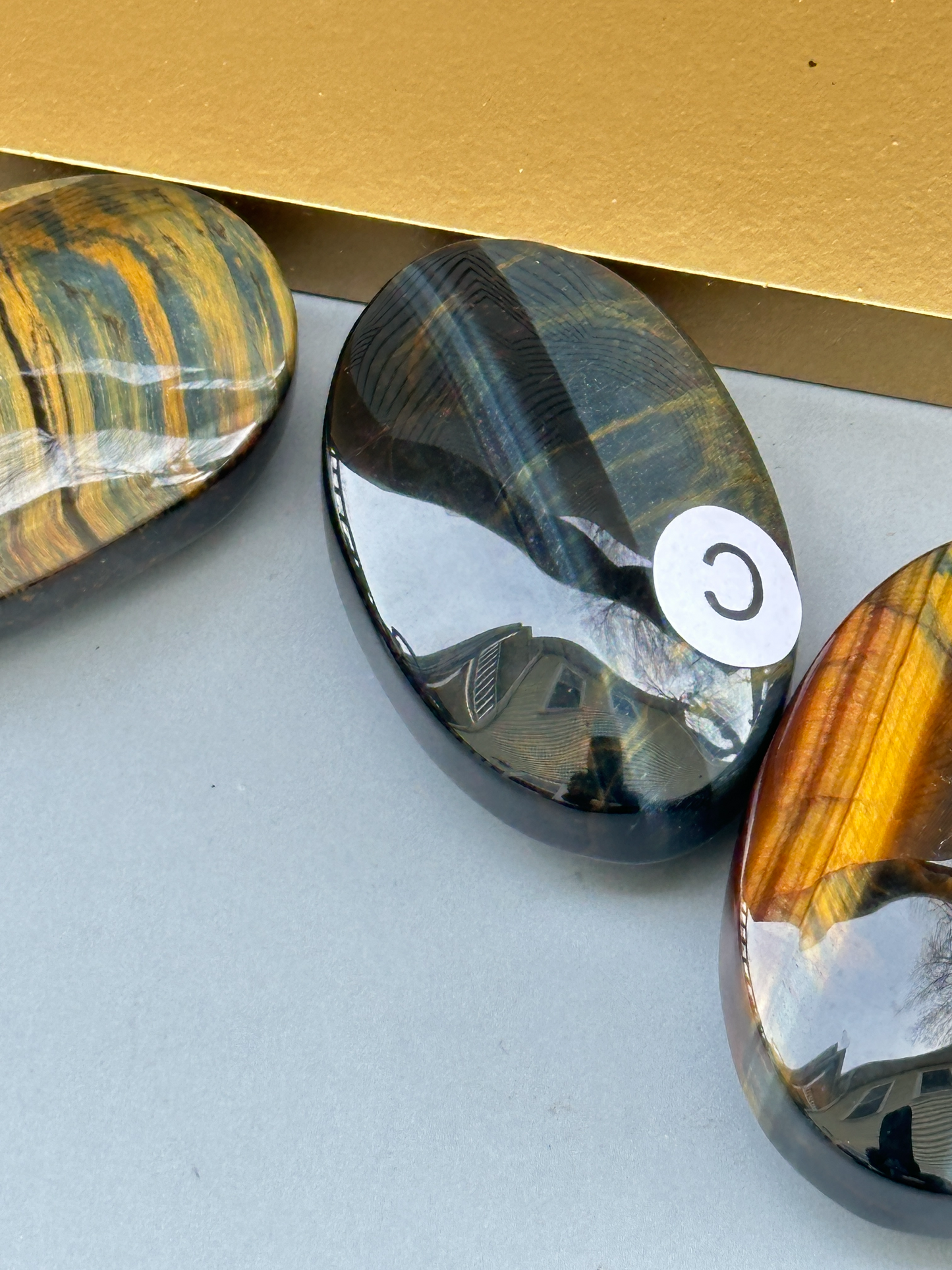 Blue Tiger's Eye Palm Stone 50mm | Throat Third Eye Chakra | Calm Communication Intuition Stress Relief